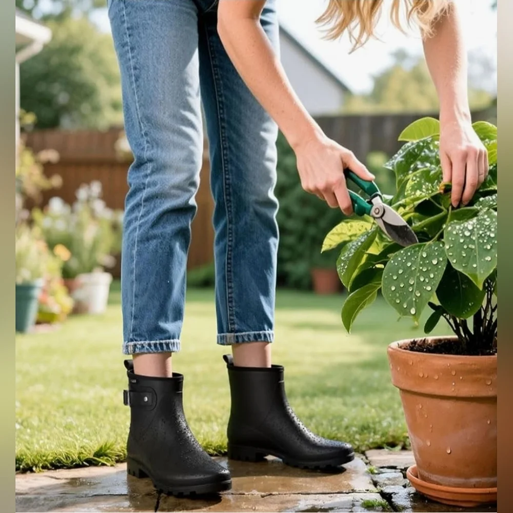 HISEA Women's Short Waterproof Rain Boots - Black